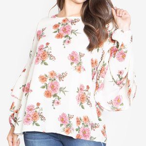 Brand New Pretty Rose Printed Long Sleeves Womens Plus Size Blouse -2XL